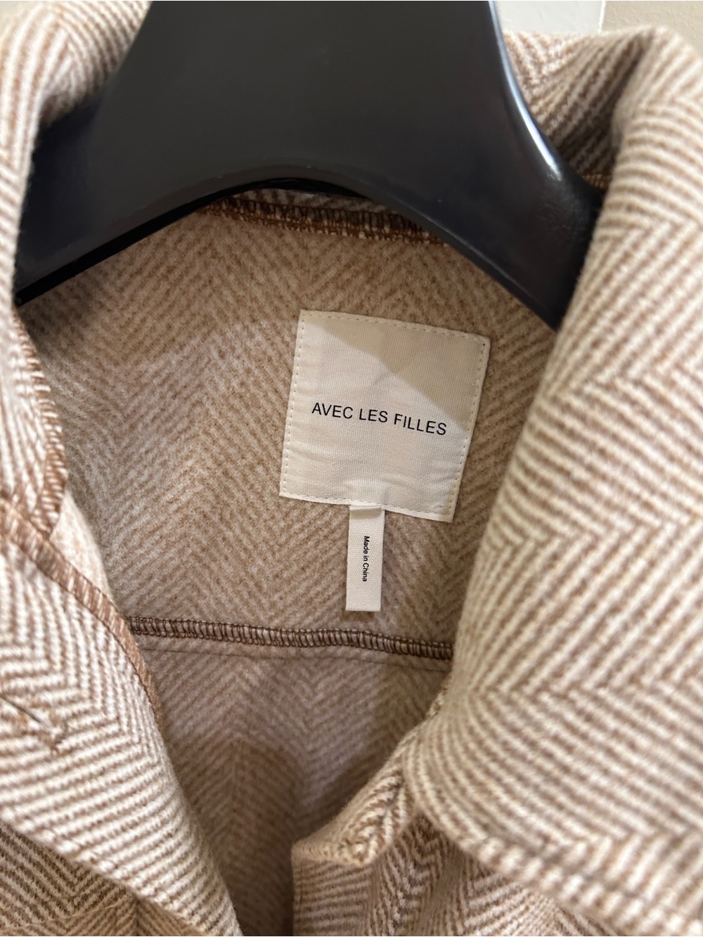 Avec Les Filles Neutral Beige Herringbone Pea Coat